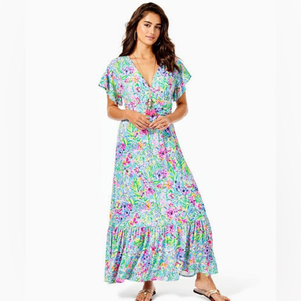 Lilly Pulitzer Jessi Ruffle Midi Dress NWOT Size Large
